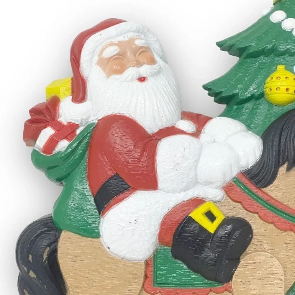 Vintage Burwood Wall Hanging Christmas Tree Santa Claus Rocking Horse MCM - Picture 4 of 9
